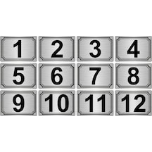 15x20cm Metal Yapışkanlı Numara (1..12) 12 adet Gümüş Renk Metal