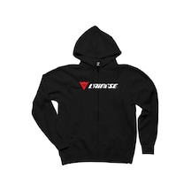 Dainese Logo Text Siyah Fermuarlı Kapşonlu Sweatshirt Siyah
