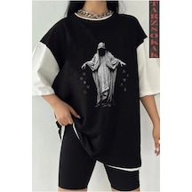 Startmore Siyah Oversize Çift Renk Dreadles Baskılı Unisex Tshirt Beyaz