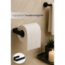 Yapışkanlı Lüks Tasarım Lamalı Tuvalet Kağıtlığı - Modern Banyo Kağıt Havluluk - Delmeden Montaj Siyah