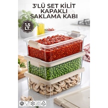 3'lü Set 1,5lt. Decobox Çok Amaçlı Saklama Kabı - Piknik Taşıma Seti - 1,5lt. Krem