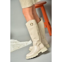 Fox Shoes R518296309 Bej Fermuarlı Kadın Çizme Bej