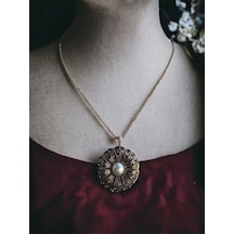 Black Diamond Swarovski Taşlı İnci Çiçek Kolye Beyaz