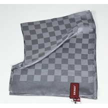 Kroren Krep Jakarlı Dama Desen Şal - 70 X 190 Füme