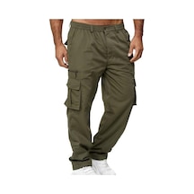 Ayw Erkek Pantolon Çok Cepli Düz Orta Bel Kargo Pantolon Günlük Giyim İçin Haki