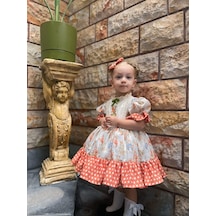 H L Y Karol Tasarım Turuncu Tavşanlı Vintage Kız Bebek Elbisesi, Özel Dikim Kız Çocuk Elbisesi, Doğum Günü Elbisesi, Fotoğraf Çekim Elbisesi, Kız Bebek Hediyesi, 0-12 Yaşa Uygun Turuncu