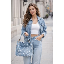 Guja C1086 Kadın Taşlı Premium Denim Omuz Çantası Mavi - 822321863 Mavi