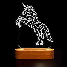 Sweet Unicorn 3 Boyutlu Led Masa Lambası - 60x140x30 Mm - Usb Bağlantılı Sarı Işık Altın - Çok Renkli