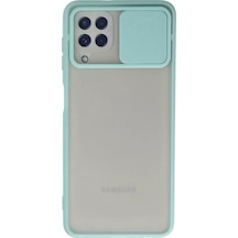 Newface Samsung Galaxy A22 Kılıf Palm Buzlu Kamera Sürgülü Silikon - Turkuaz