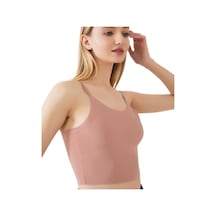 İnce Askılı Dikişsiz V Yaka İz Yapmaz Büstiyer/croptop Pudra