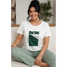 Siyah İnci Desenli Pamuklu Büyük Beden Battal Boy Örme Pijama Takım 26113860 Ekru