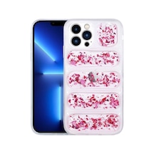 Zore İphone 13 Pro Uyumlu Kamera Korumalı Simli Aihttg'li Nvth Dalga Kılıf-pembe Koyu