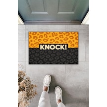 Rugmood Leopar Desenli Knock Yazılı Kapı Önü Paspası Kaymaz Tabanlı Modern Tasarım Siyah