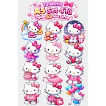 A5 4 Lü Hello Kitty Temalı Sticker Seti 53 Adet Çok Renkli
