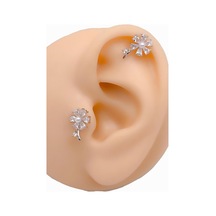 Lexroo Taşlı İncili Çiçek Figürlü Kıkırdak Helix Tragus Piercing 1adet Çok Renkli