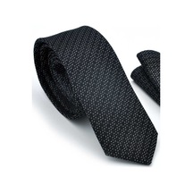 Gaffy Beyaz Noktalı Verev Çizgili Siyah Dokuma Kumaş Mendilli Slim Fit Beyaz - Siyah