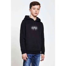 Tshirthane Viktoria Baskılı Unisex Çocuk Kapüşonlu Siyah Sweatshirt Siyah