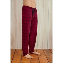 Kly Ince Tek Alt Çok Rahat Ekoseli Pamuk Pijama Bordo