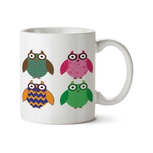Owl Lover Renkli Baykuşlar İki Tarafı Baskılı Kupa Bardak Çok Renkli