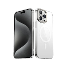 Apple Uyumlu iPhone 15 Pro Max Kılıf Magsafe Wireless Şarj Özellikli Şeffaf G-glass Kapak Titanyum