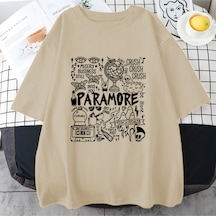 Flood Of Style Rock Band Paramore Doodle Sanat Tur Vintage Albümü Baskı T Shirt Rahat Sokak Hip Hop Top Bej