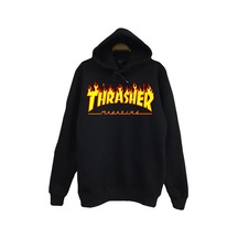 Thrasher Baskılı Kapüşonlu Unisex Sweatshirt Siyah