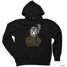 Panda Military Pilot Siyah Kapşonlu Sweatshirt Hoodie