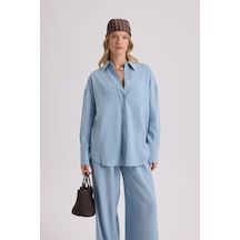 Mai Collection Mai Studios Co. Nunzia Arka Detaylı Mavi Oversize Gömlek Pantolon Takım mavi