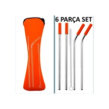 Omeniv 304 Çelik Metal Pipet Set 6 Parça Kamp Outdoor Bahçe Parti