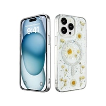 Apple İphone 14 Pro Kılıf Daisy Simli Magsafe Kapak - Gümüş Çok Renkli