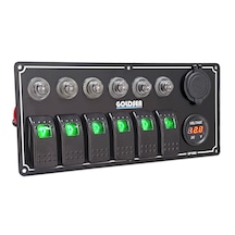 Goldsea Switch Panel 6 Anahtar Otomatik Sigortalı Usb Voltmetre Soketli Yeşil Led