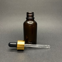 Amber Cam Damlalıklı Şişe Gold Metalik Kapak Kahverengi 30 ML