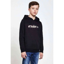 Tshirthane 2000S Baskılı Unisex Çocuk Kapüşonlu Siyah Sweatshirt