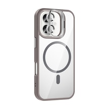 Joko Apple Uyumlu iPhone 16 Plus Remim Lensli Magsafe Standlı Kapak - Titan Gri Titan Gri