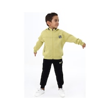 Toontoy Kids Toontoy Erkek Çocuk 2'li Takım Baskılı Kapüşonlu Fermuarlı Sweatshirt & Beli Paçası Lastikli Jogger Eşofman Altı - 3 İplik Şardonlu Açık Yeşil
