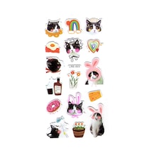 Sticker Kabartmalı Stiker Defter Planlayıcı Etiket Lre-003 - 17 x 9 CM - Komik Şapkalı Kedi