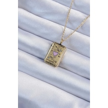 316l Çelik Zincir Eskitme Renk Pembe Mineli Kalp Figürlü Tarot Kolye Diğer