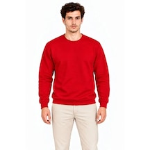 Modi Erkek Bisiklet Yaka İçi Şardonlu 2 İplik Düz Uzun Kollu Regular Fit Sweatshirt - Kırmızı Kırmızı S