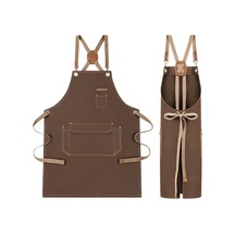 Erkekler Kadınlar İçin Çapraz Sırt Askılı Şef Önlüğü, Pamuklu Kanvas Önlük Kahverengi, Diğer