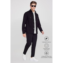AC&Co / Altınyıldız Classics Erkek Sıyah Slim Fit Dar Kesim Beli Bağlamalı Çizgili Yan Cepli Casual Jogger Pantolon Siyah