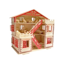 Büyük Boy Ahşap Maket Oyun Evi + 15 Parça Ahşap Mobilya