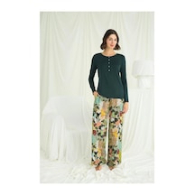 Litae Herşeytrend Çiçek Ve Yaprak Desenli Pijama Takımı Yeşil