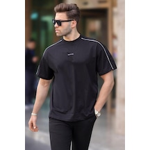 Madmext Siyah Oversize Bisiklet Yaka Tişört 7009-siyah Siyah