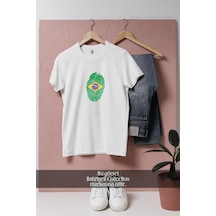 Oversize Brezilya Parmak İzi Logo Tasarımlı Unisex T-shirt Beyaz