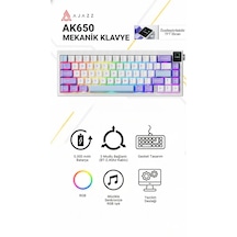 Ak650 Tft Ekranlı 3 Modlu Mekanik Oyun Klavyesi-5.000 Mah Batarya-gasket Tasarım - Purple White