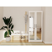 Limila 2 Kapaklı Aynalı Beyaz Renk Portmanto