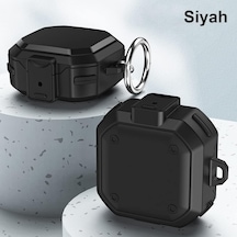 Samsung Galaxy Buds Core Kılıf Darbeye Dayanıklı Sert Koruyucu + Askılık Siyah Galaxy Buds Core İle Uyumlu Kılıf - Siyah