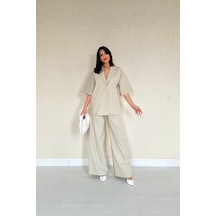 Dogutrend Bej Önü Tek Düğmeli Ceket Pantolon Takım