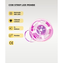 12v Cob Şerit Led Pembe Işık - Metrede 360 Led - 5 Metre