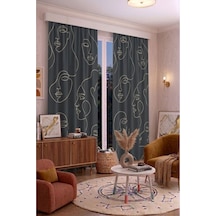 Modern Geometrik Desenli Fon Perdesi 140x260 Cm 2 Kanat Dekoratif Dijital Baskılı Premium Salon Oturma Odası Yatak Odası Pencere Perdesi Siyah